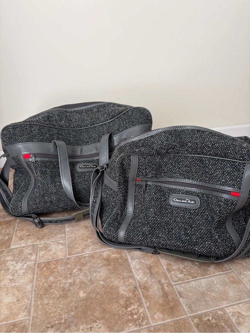 Vintage Oscar de la Renta Black Tweed Weekender Bag Set of 2 Travel Duffel